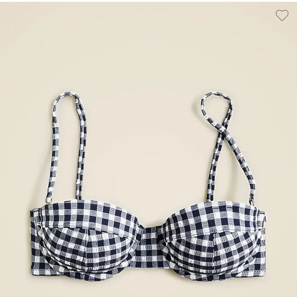 NWT J. Crew Heritage bandeau bikini top navy and white gingham 34D